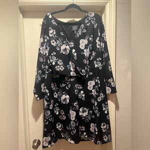 Adrianna Papell Black Floral A-Line Dress